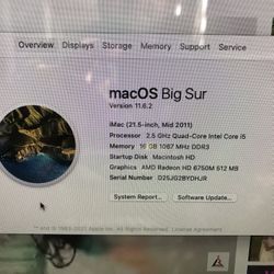 Apple iMac OS Big Sur -2011 