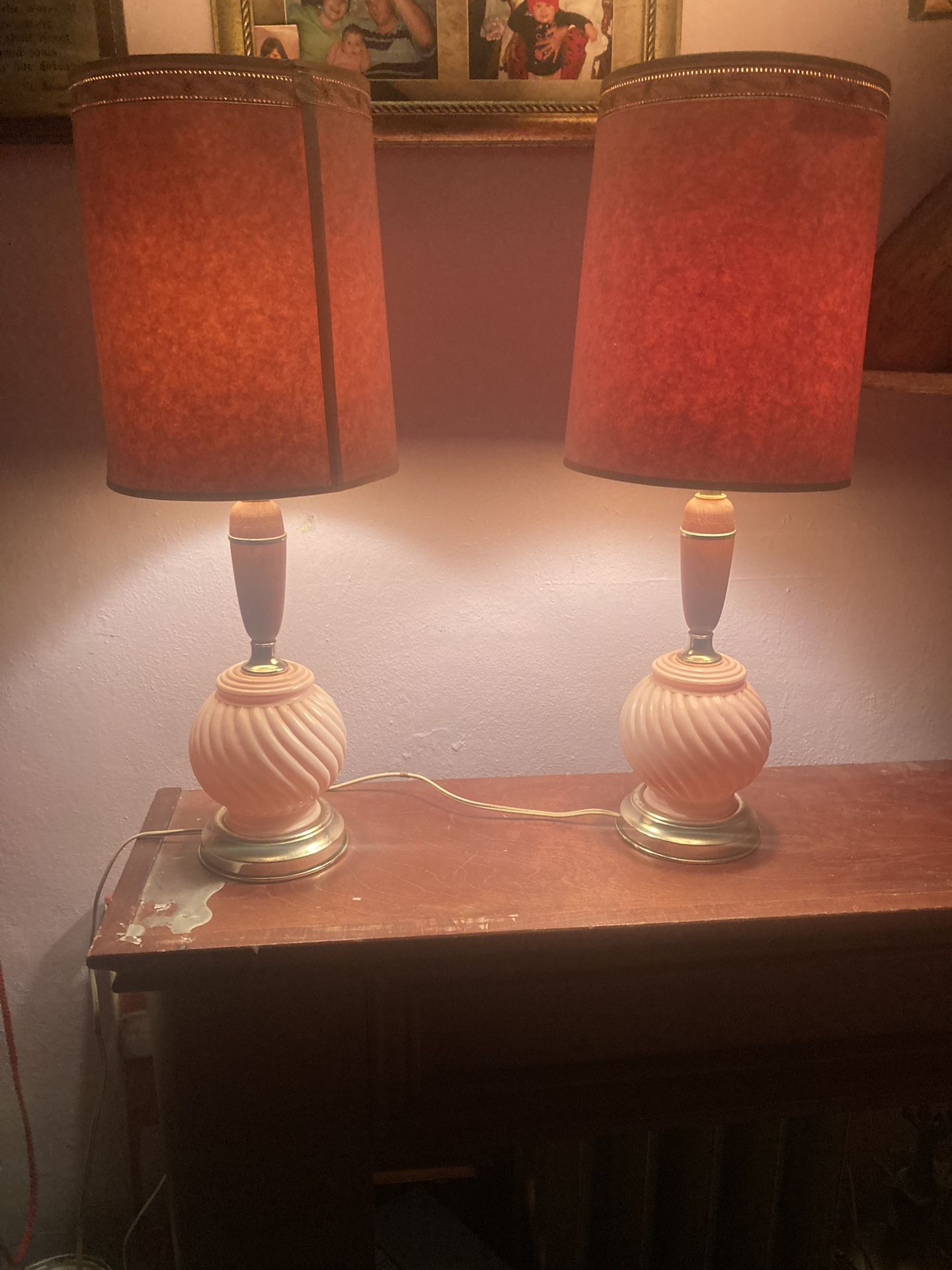 Vintage Leviton Pink Milk Glass Lamps