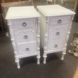 Vintage Tall Pair Of Nightstands Nightstand 3 Drawers Solid Wood 