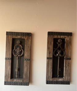 Vintage 3D Skeleton Key Wood Wall Decor Set (2 Panels)