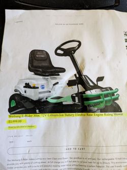 Electric riding lawnmower Wiebang 72 volt lithium ion battery display demo with under 20 hours