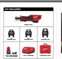Shop Milwaukee M12 12-Volt Lithium-lon Force Logic Cordless Press Tool Kit (3 Jaws Included) with Two 1.5 Ah Battery and Hard Case with extra 1 1-4 ja
