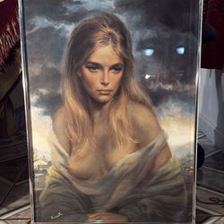 Painting of a woman in a white dress, signed by Viriata (18x24 inches)