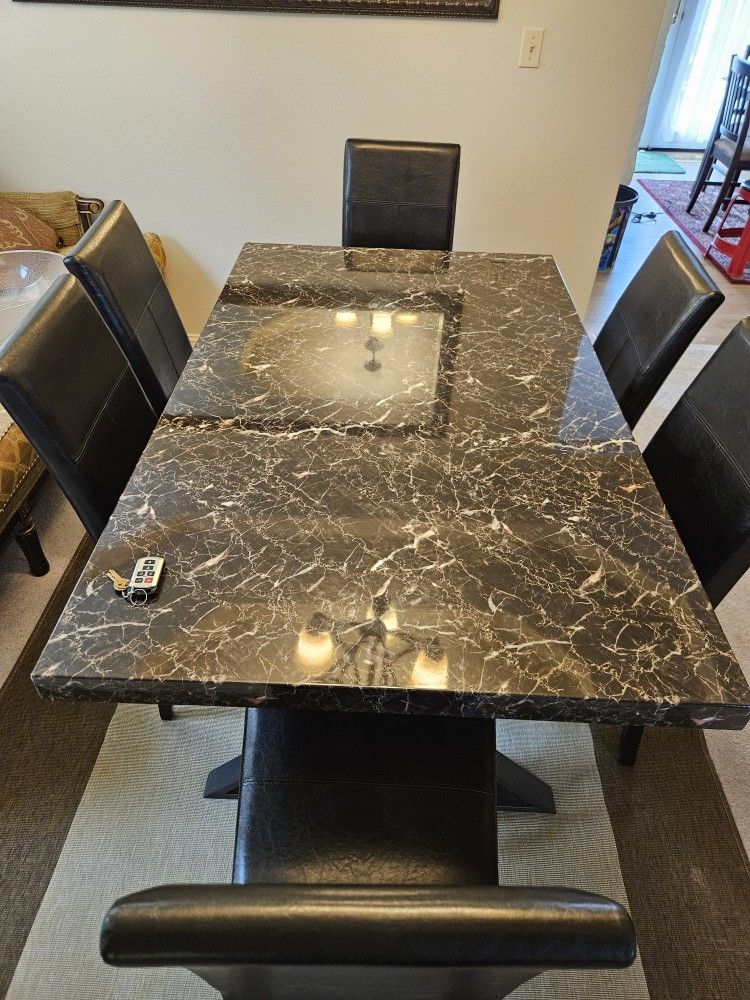 Modern Marble Dining Table with 6 Chairs – Gently Used