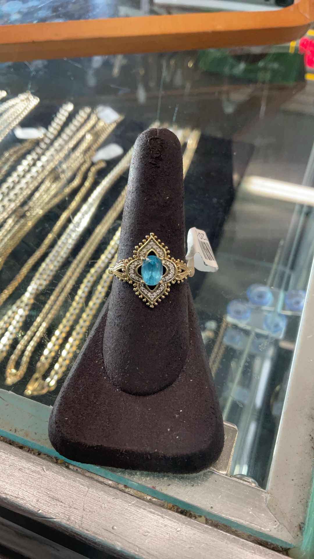 10KT Gold Ring W/ Blue Stone Center 36720-1