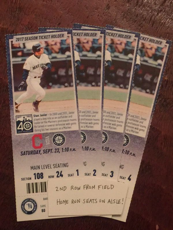 Mariners tickets vs Cleveland - 2nd row from field on aisle - 9/23