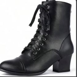 Gicoiz Women Round Toe Casual Lace Up Military Winter Chelsea Boots
