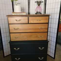 Beautiful Black And Wood Dresser