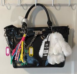 Madden NYC Black Patent Top Handle Satchel