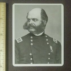Civil War Union Ambrose Everett Burnside Sideburns Governor Senator General Knowledge Card Vintage Collectible Black White Photo Portrait