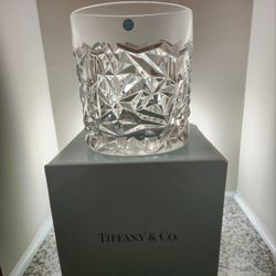 Tiffany & Co  Geometric Triangle Textured Clear Cut Crystal Vase 