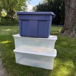 3 very large clean plastic storage totes