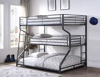 Gunmetal Finish Metal Triple Twin Full Queen SIZE Bunk Bed