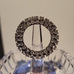 Vintage Eternity Double Circle Brooch 1.25" White Rhinestones F9