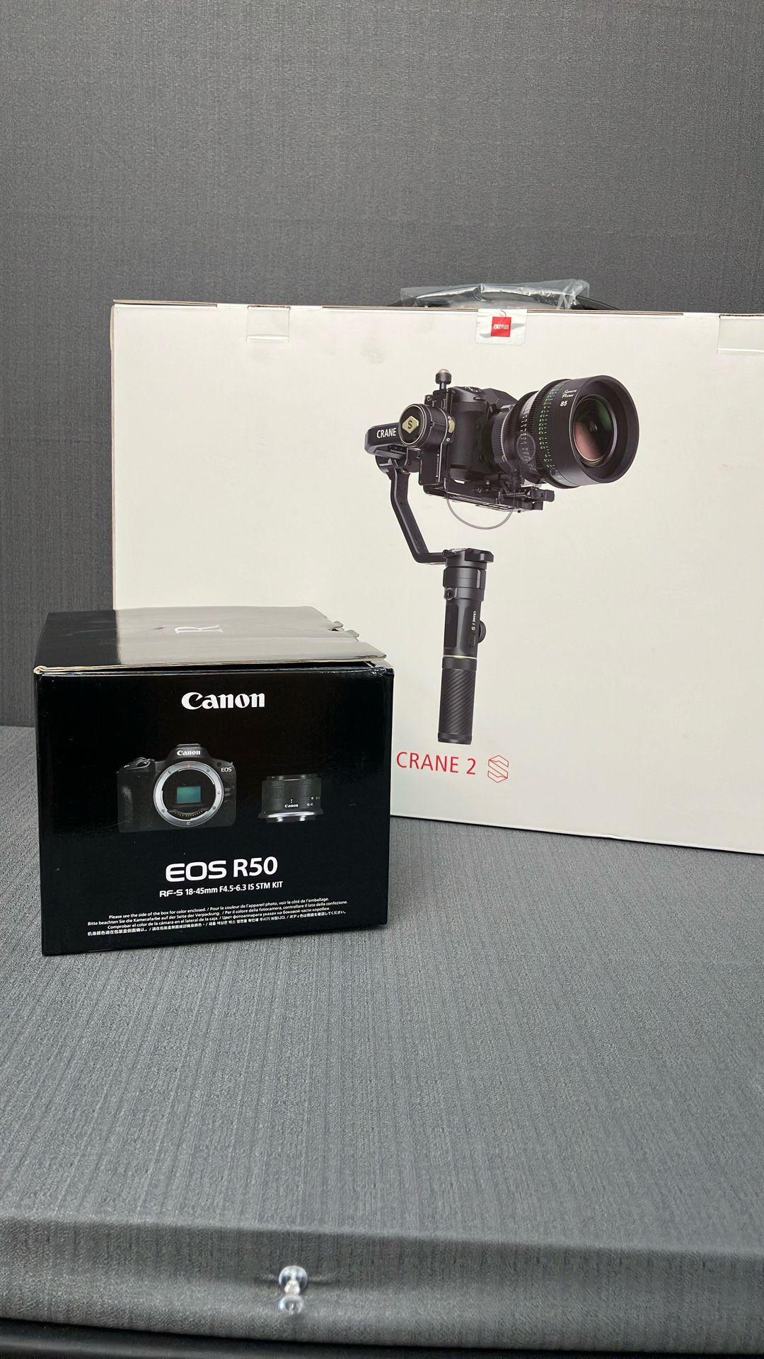 Canon EOS R50 with 18 45mm and Zhiyun Crane 2S