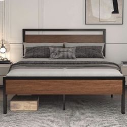 King Size Platform Bed Frame with Wooden Headboard and Footboard, Heavy Duty 12 Metal Slats Support, No Box Spring Needed, Under-Bed Storage, Noise Fr
