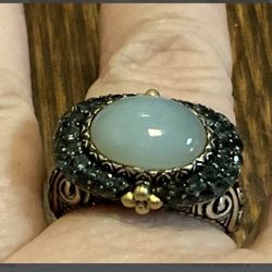 Barbara Bixby Sterling Silver & 18K Gold Chalcedony Blue Topaz Cocktail Ring Sz8