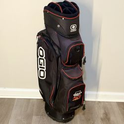 Ogio Atlas Red Uniter Golf Cart Bag 15 Way~Rain Cover~Strap EUC Golf Club Bag