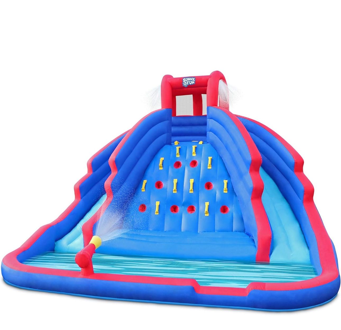 Sunny & Fun Ultra Climber Inflatable Water Slide Park – Heavy-Duty for Outdoor Fun - Climbing Wall, Two Slides & Splash Pool – Easy to Set Up & Inflat