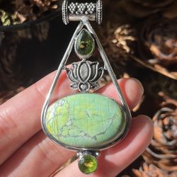 925 Silver Overlay Green Howlite Pendant