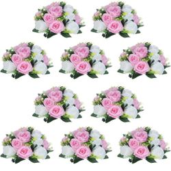 Artificial Flowers Bouquet, 10pcs Plastic Roses with Base, Suitable for Wedding Centerpieces in Our Store, for Valentine's Day Party and Home Deco
