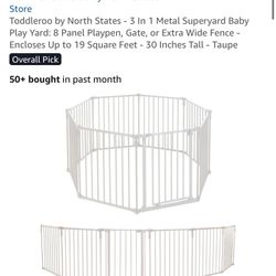 8 Panel Metal Safey Gate 3-1 Play Yard Xtra Wide Taupe Color New $69