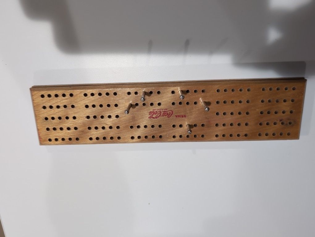 Vintage Coca-Cola Cribbage Board with 5 Metal Pegs