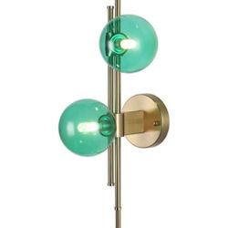 Modern 3-Light Globe Bathroom Vanity Wall Sconce Contemporary Gold Long Strip, Green Glass Mirror