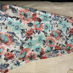 Soho Apparel Ltd Skirt Size 10 Lined Eyelet Blue Salmon White Maxi Side Zip