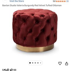 Baxton Studio Valeria Burgundy Red Velvet Tufted Ottoman