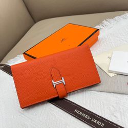 Herme*s Orange Wallet Of Women New 