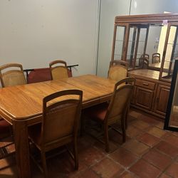 Solid wood dining table, 6 chairs and china cabinet