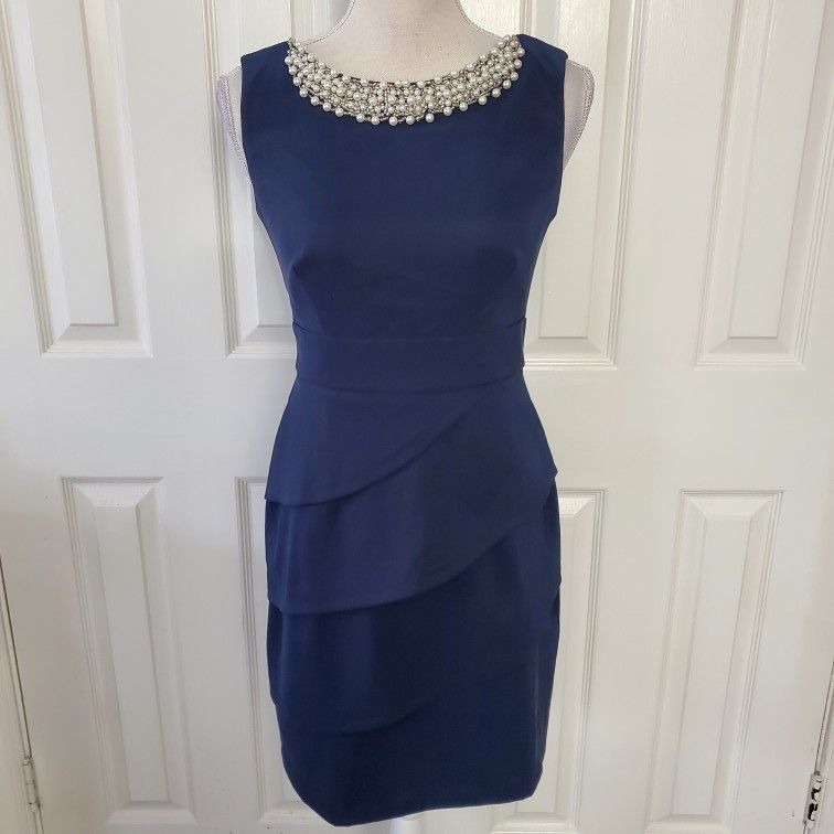 Navy Blue Knee Length Cocktail Dress 