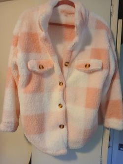 Pink and white fuzzy flannel, size medium
