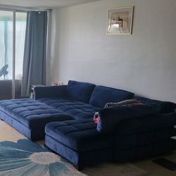Sectional Couch Blue Velvet