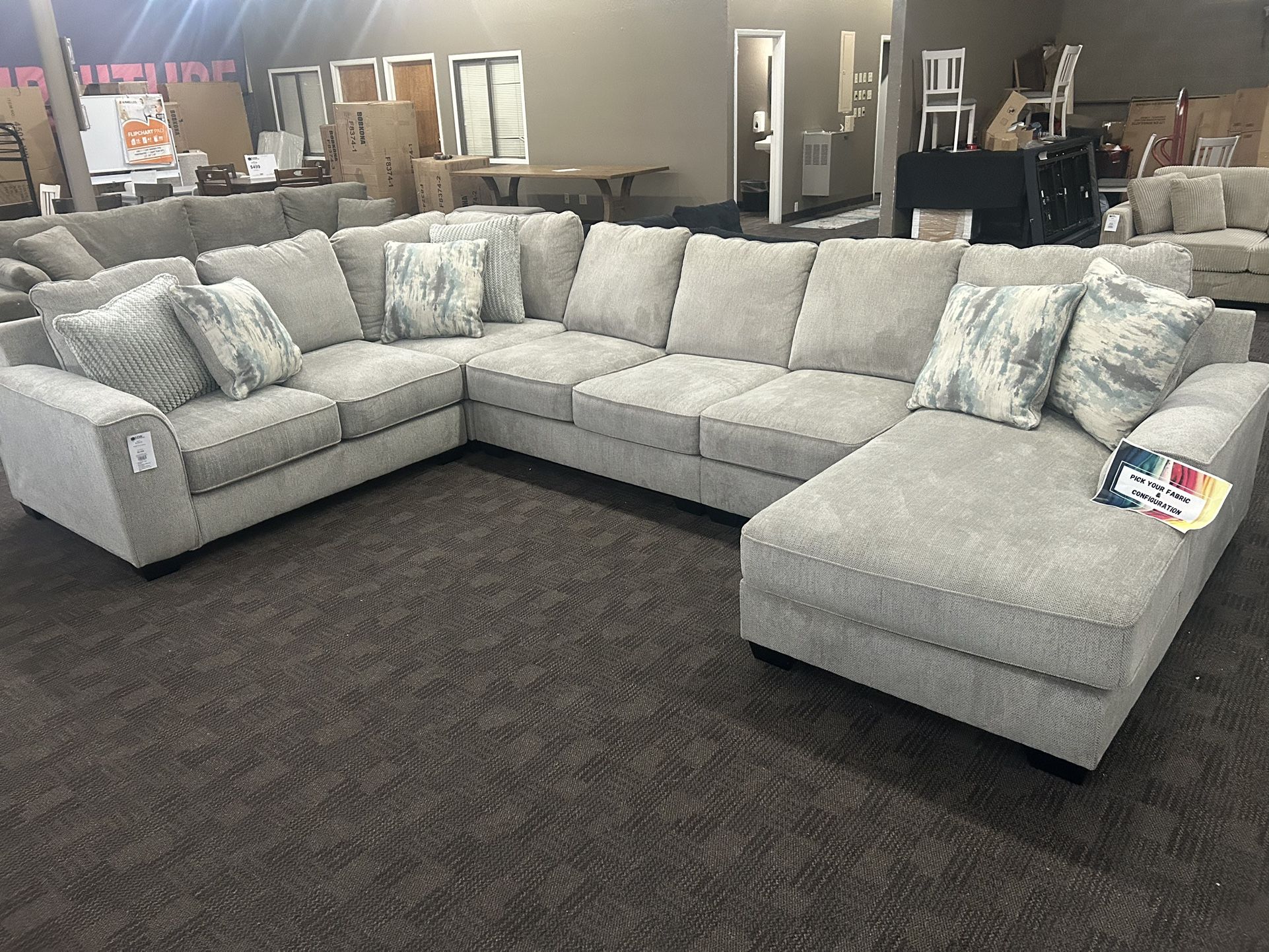 Large Taupe Custom Sectional Sofa Couch