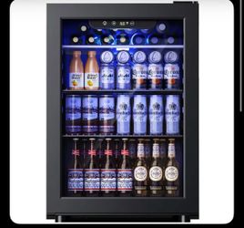 SIMZLIFE 17.4-in 100-Can 2.6 Cu Ft Black Built-in/Freestanding Beverage Refrigerator Wine Cooler with Reversible D...