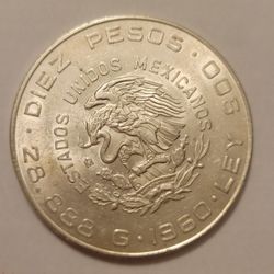 1960 Mexico 10 Pesos Silver Coin War of Independence