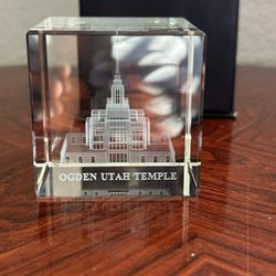 Utah Ogden Paper Weight LDS  Mormon Temple 3D Etched Glass Block Engraved Image 