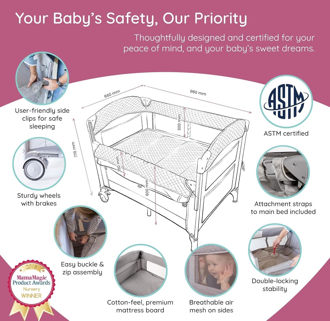 Bedside Sleeper Crib: Brand New