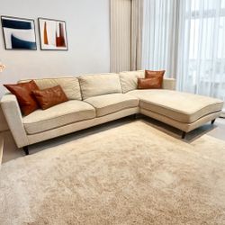 Beige Living Spaces Cosmos 110" 2pc Mid Century Modern Sectional Sofa with RAF Chaise