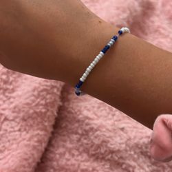 Blue And White Beaded Bracelet 