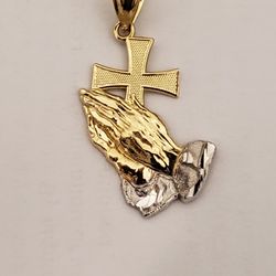 10kt Gold Praying Hand With Cross Pendant