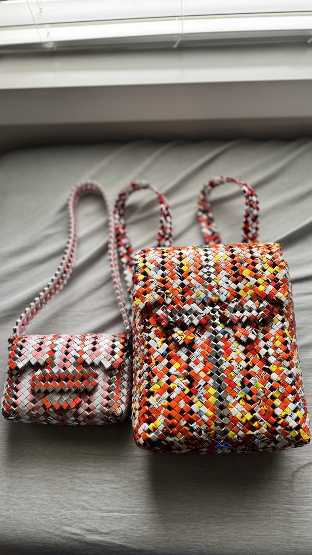Art Handmade Purse Bag  And Backpack Made from Folded Chip Wrappers Zipper 🇲🇽