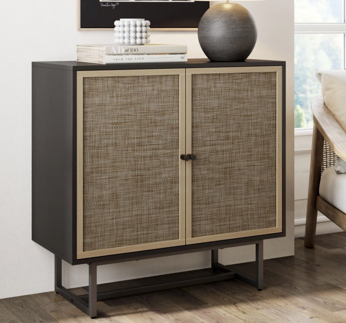 Wood & Rattan Storage Cabinet