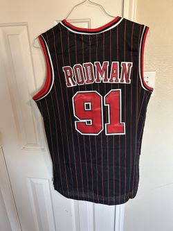 Dennis Rodman Chicago Bulls NBA Jersey with red pinstripes size L