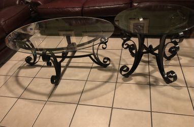 Glass Top Iron Coffee Table Set Of 2