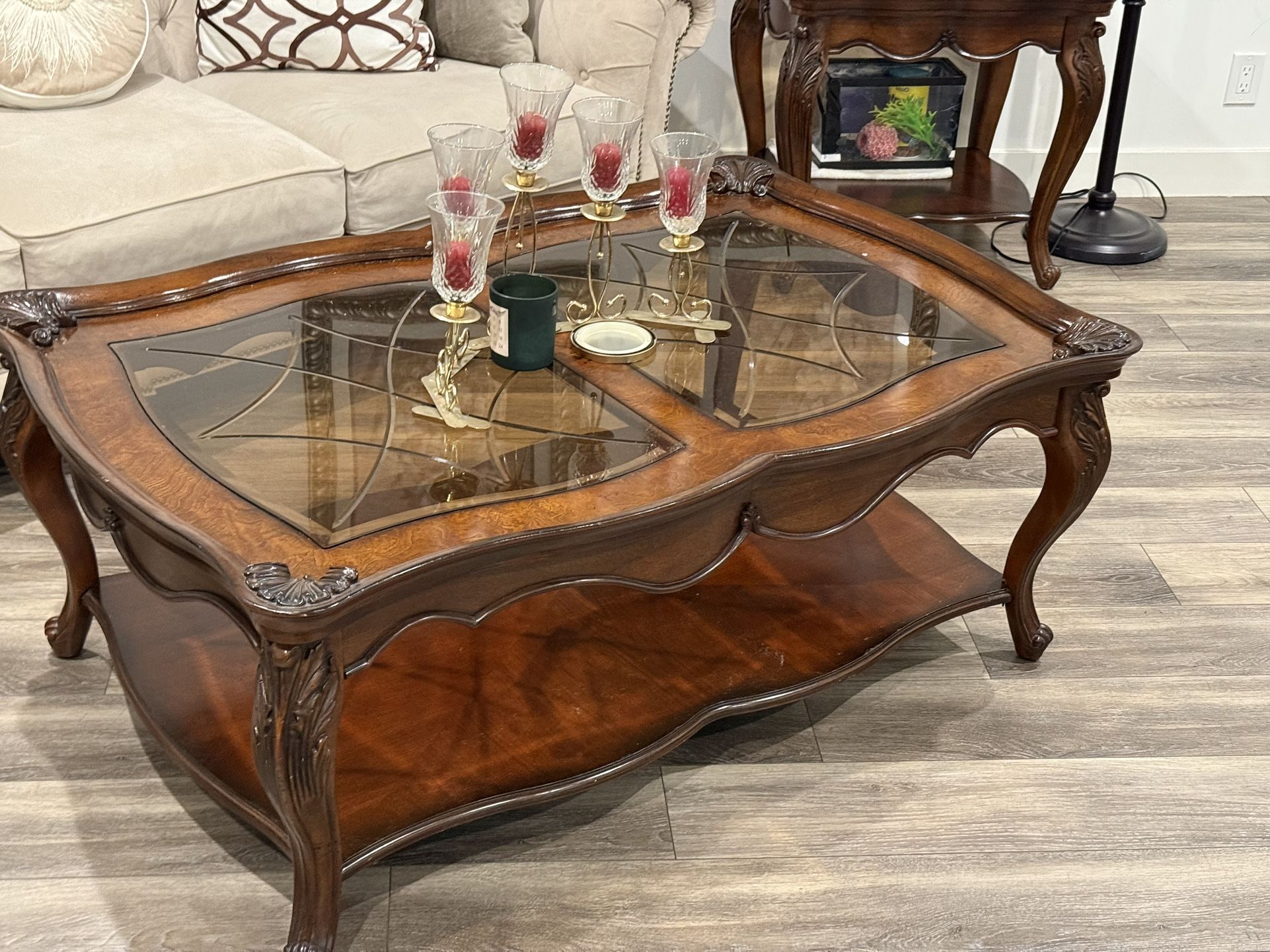 Center Wood Table With 2 End Tables