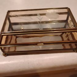 Vintage Glass Etched Flower Jewelry Display Box