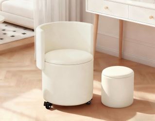 Round Makeup Stool with Storage Box